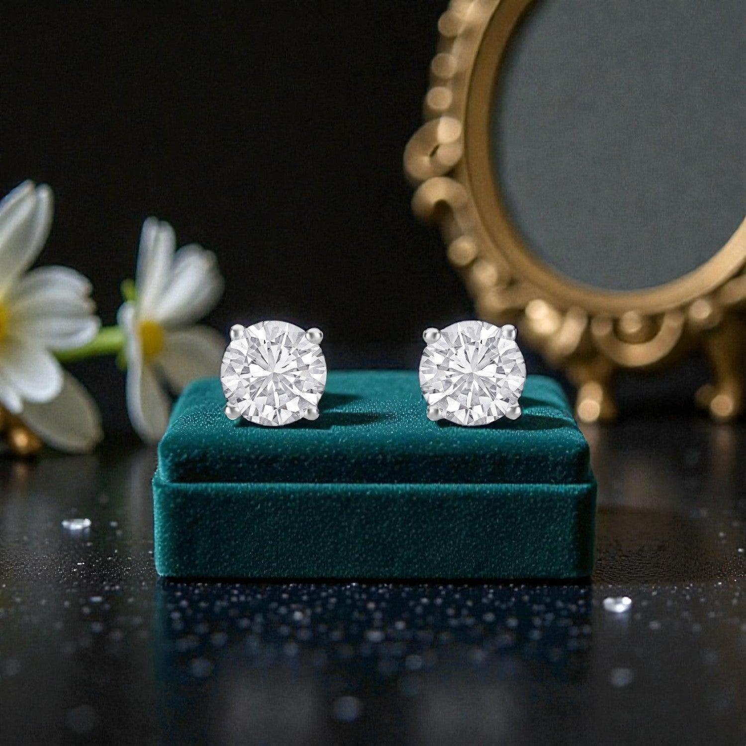 Lab Grown 2.06 Carat Round Brilliant Diamond Stud Earrings in 18 Karat White Gold | SKU : 0005113385