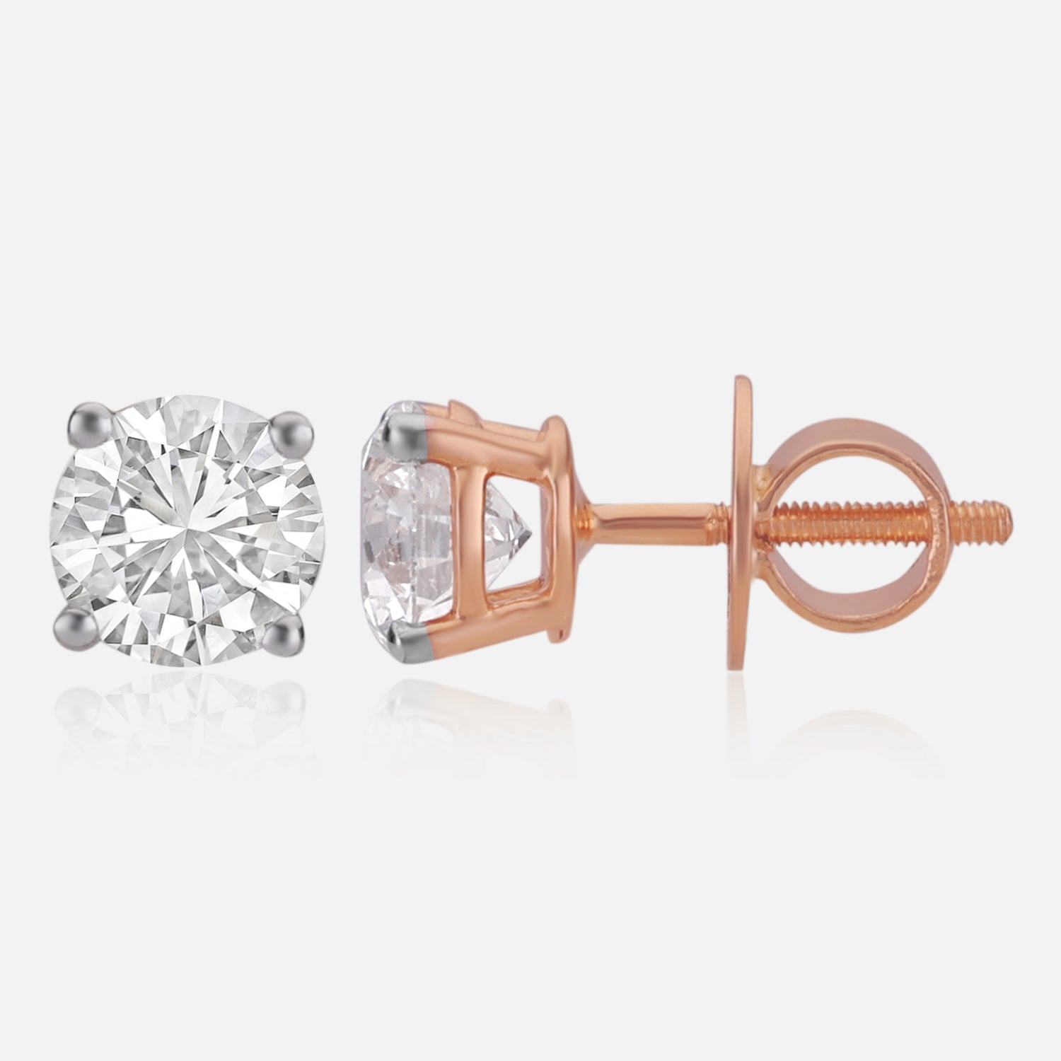 Lab Grown 2.06 Carat Round Brilliant Diamond Stud Earrings in 18 Karat Rose Gold | SKU : 0005124831