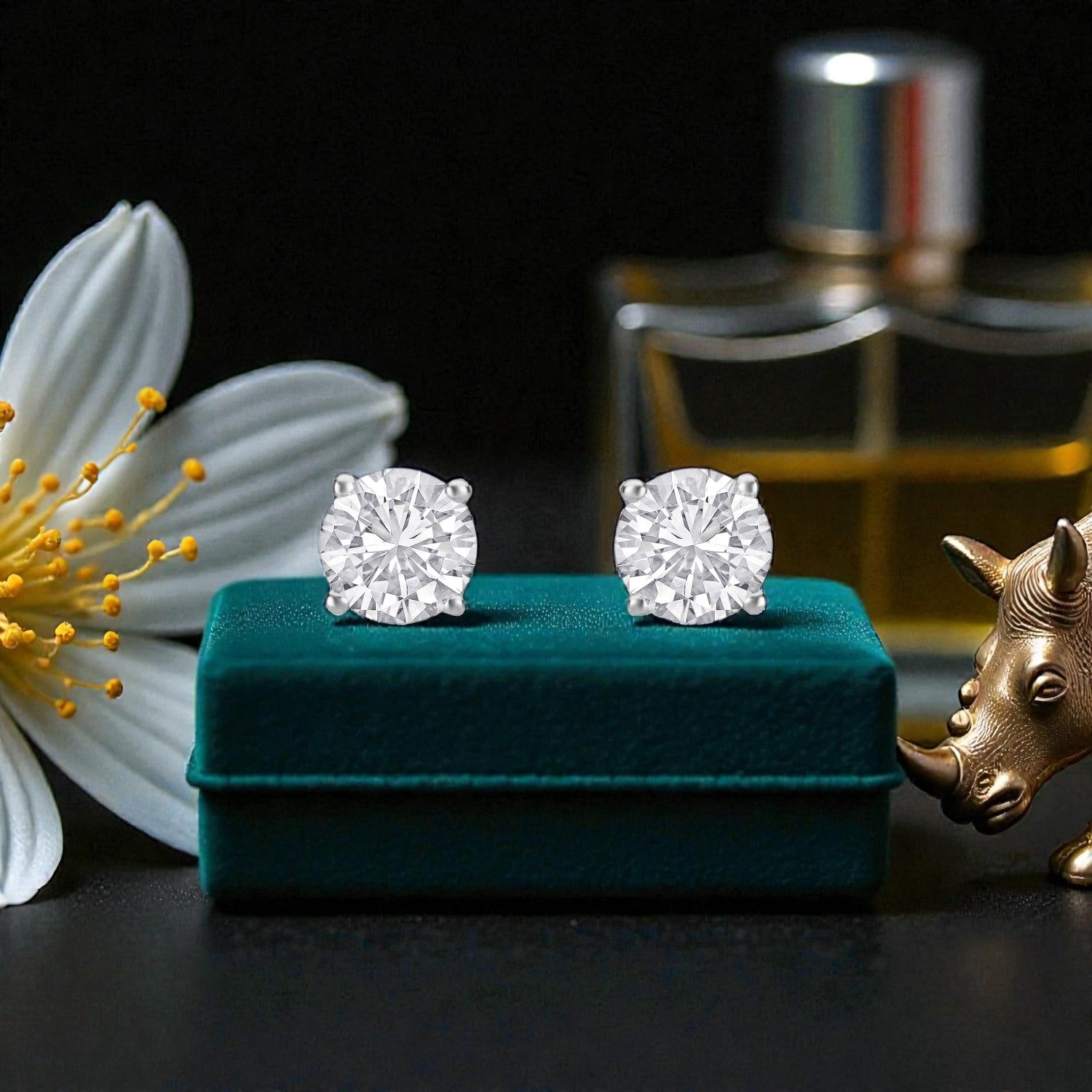 Lab Grown 2.03 Carat Round Brilliant Diamond Stud Earrings in 18 Karat White Gold | SKU : 0005124886
