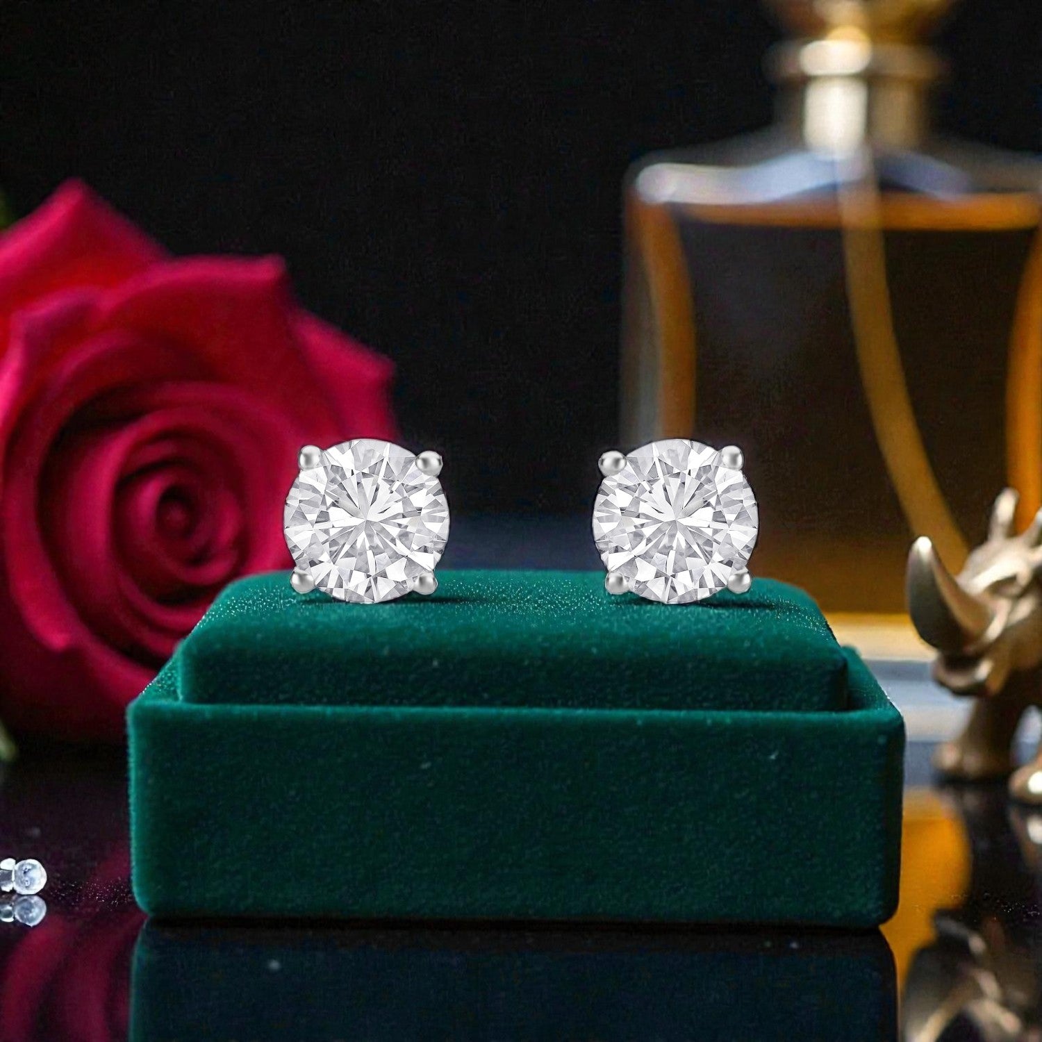 Lab Grown 2.06 Carat Round Brilliant Diamond Stud Earrings in 18 Karat White Gold | SKU : 0005124923