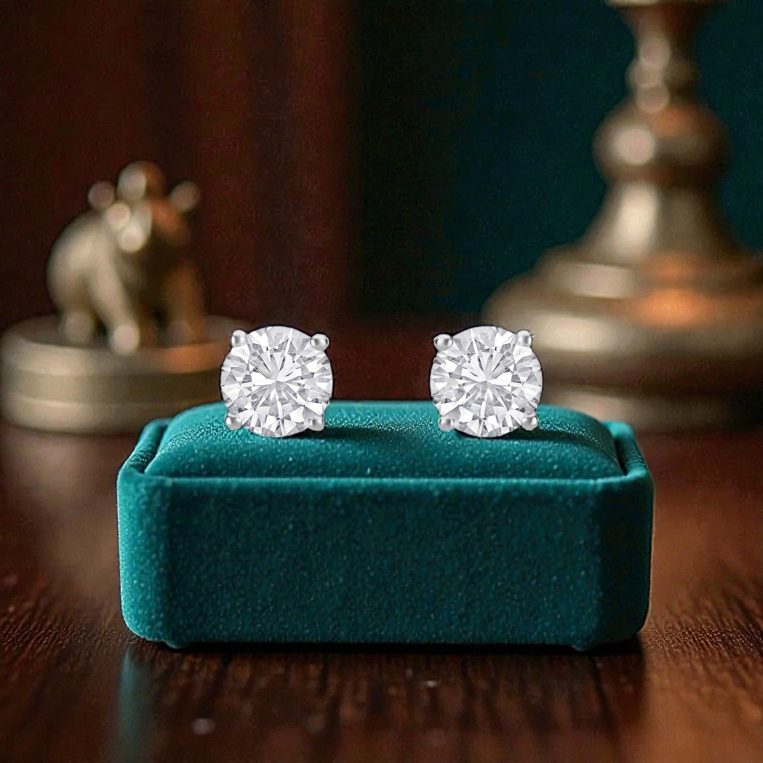 Lab Grown 2.04 Carat Round Brilliant Diamond Stud Earrings in 18 Karat White Gold | SKU : 0005124930
