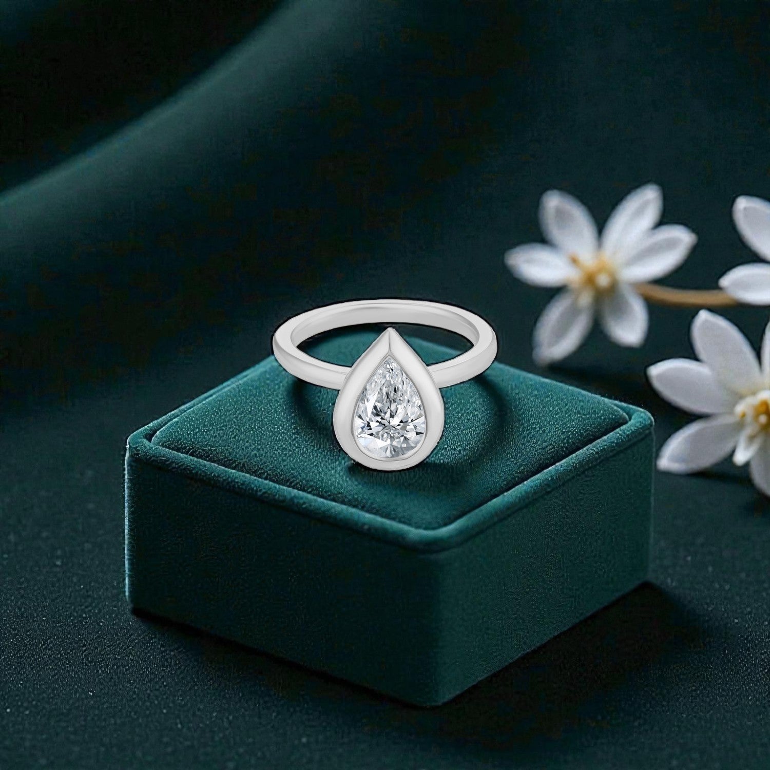 Lab Grown 1.540 Carat Pear Cut Diamond Solitaire Ring in 18 Karat White Gold | SKU : 0005131570