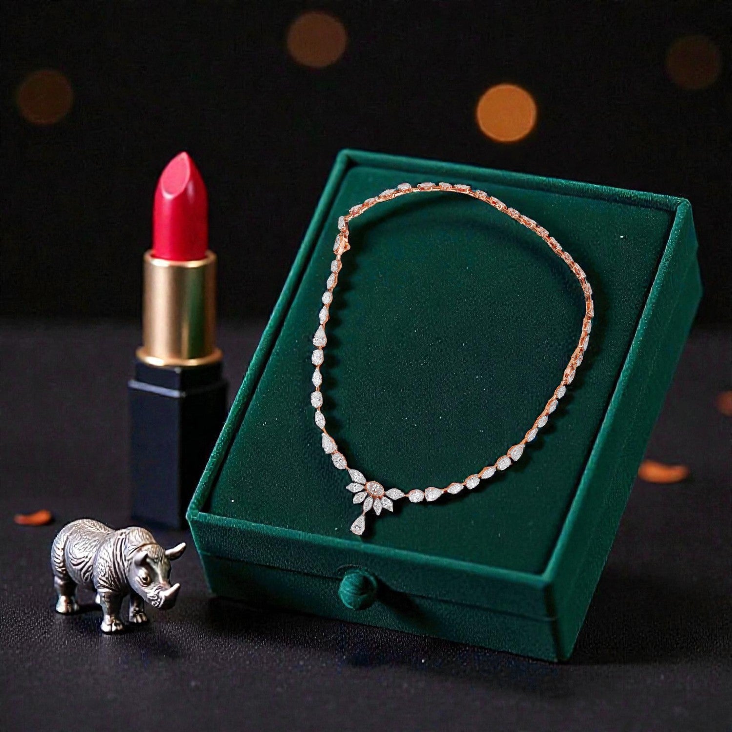 Lab Grown 24.10 Carat Marquise & Oval Diamond Necklace in 18 Karat Rose Gold | SKU : 0005134076