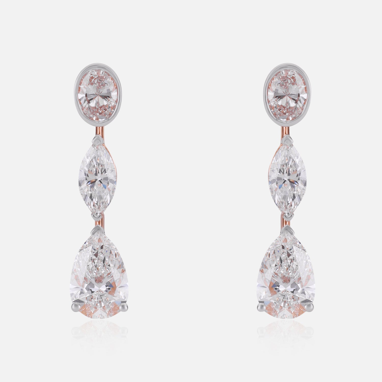 Lab Grown 3.16 Carat Pear & Oval Diamond Drop Earrings in 18 Karat Rose Gold | SKU : 0005134083