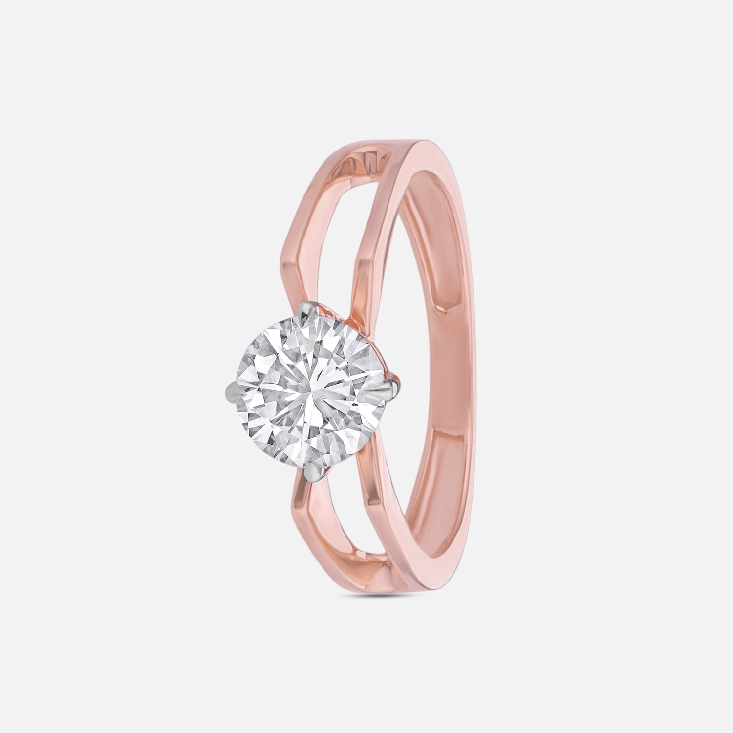 Lab Grown 1.020 Carat Round Cut Diamond Split Shank Ring in 18 Karat Rose Gold | SKU : 0005136919