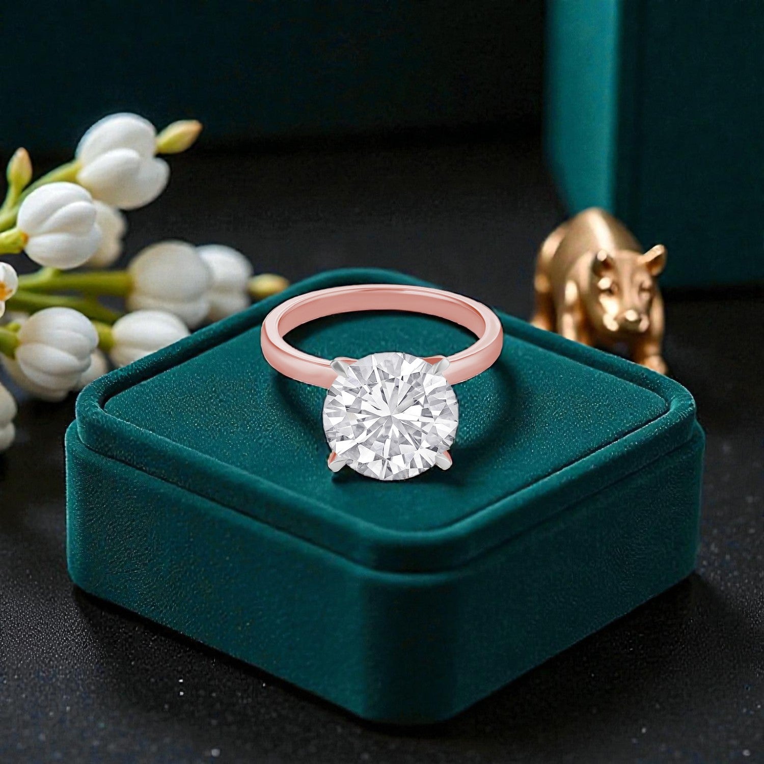 Lab Grown 0.540 Carat Round Brilliant Diamond Solitaire Ring in 18 Karat Rose Gold | SKU : 0005142774