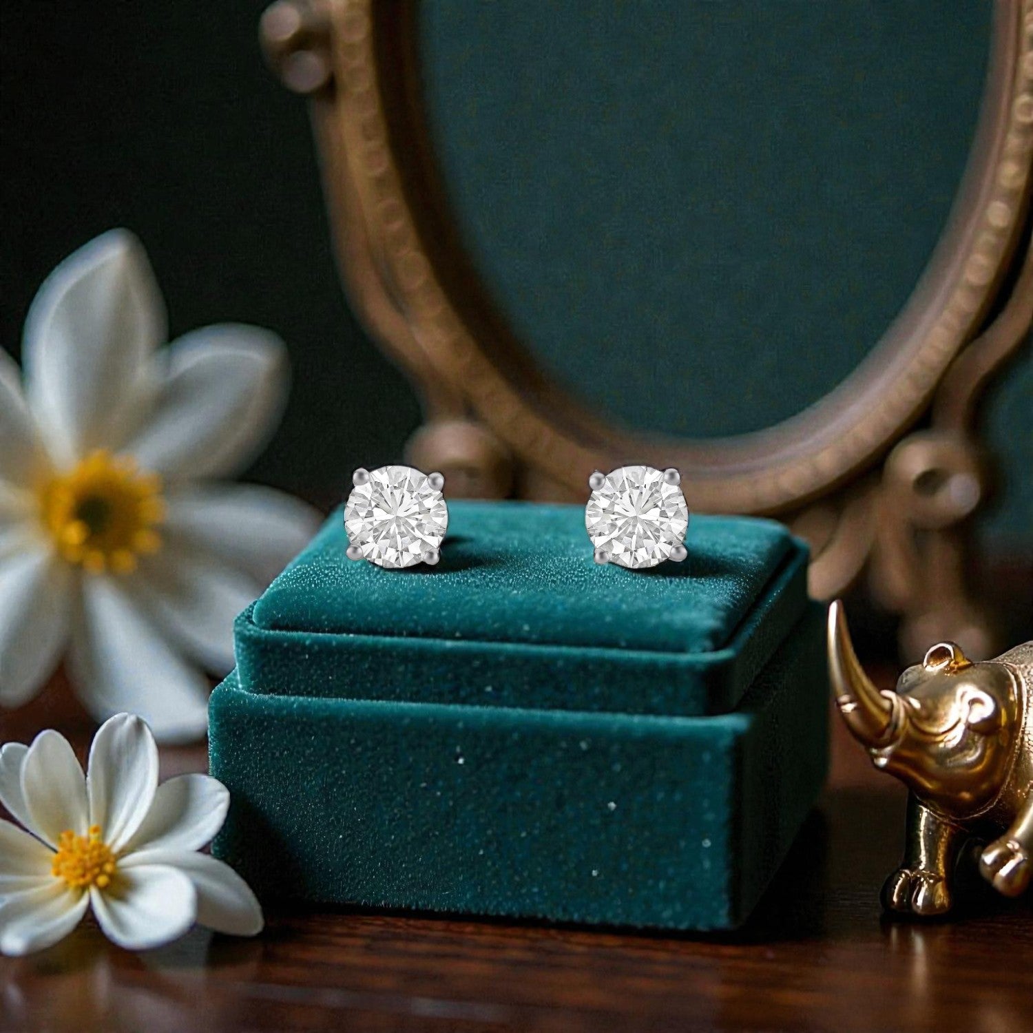 Lab Grown 1.08 Carat Round Brilliant Diamond Stud Earrings in 18 Karat Rose Gold | SKU : 0005145126