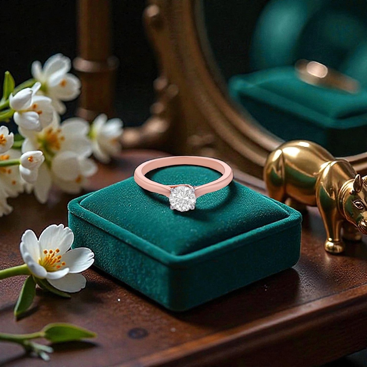 Lab Grown 0.540 Carat Round Brilliant Diamond Solitaire Ring in 18 Karat Rose Gold | SKU : 0005145843