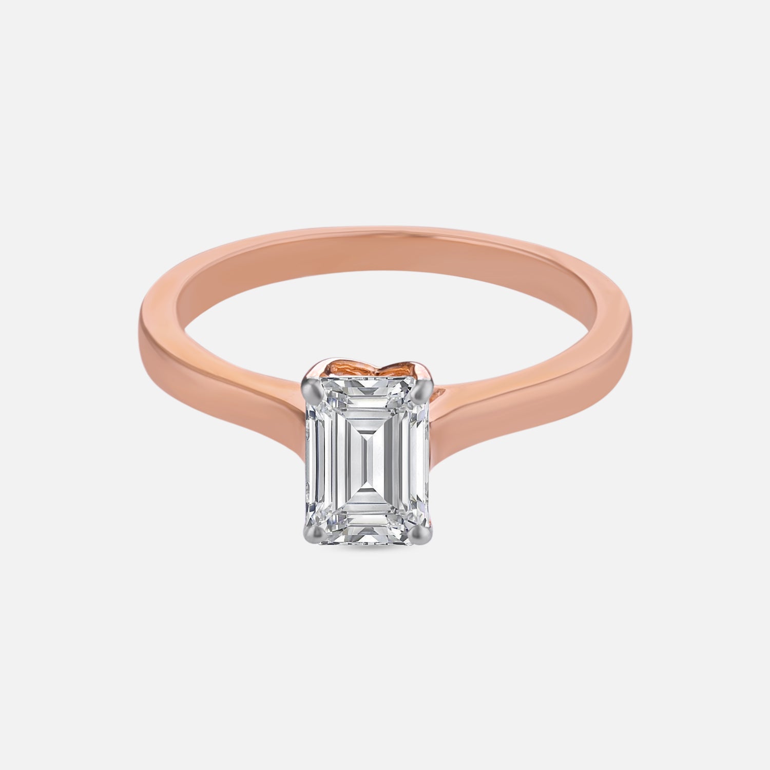 Lab Grown 1.050 Carat Emerald Cut Diamond Solitaire Ring in 18 Karat Rose Gold | SKU : 0005149759