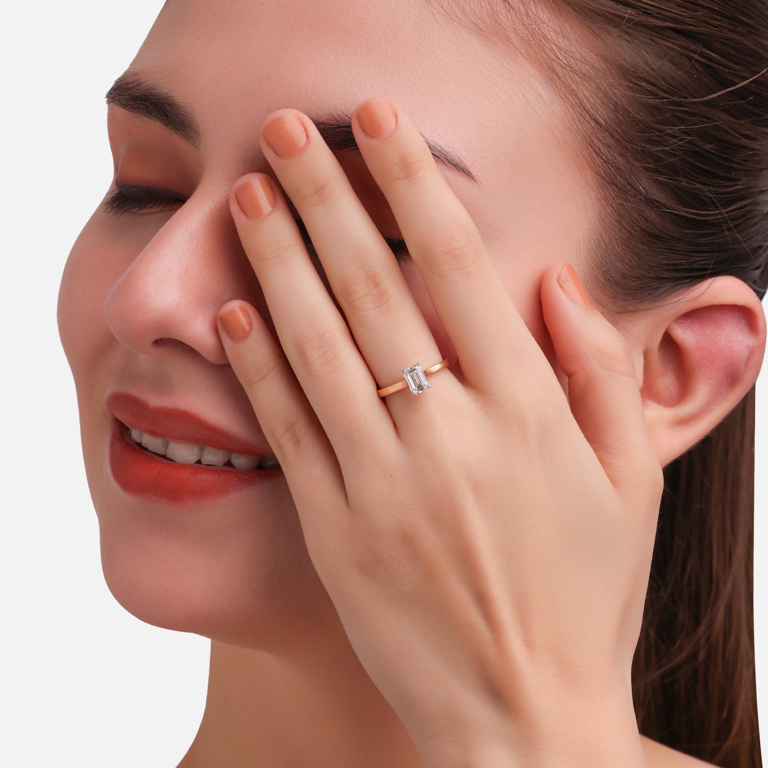 Lab Grown 1.100 Carat Emerald Cut Diamond Solitaire Ring in 18 Karat Rose Gold | SKU : 0005149766