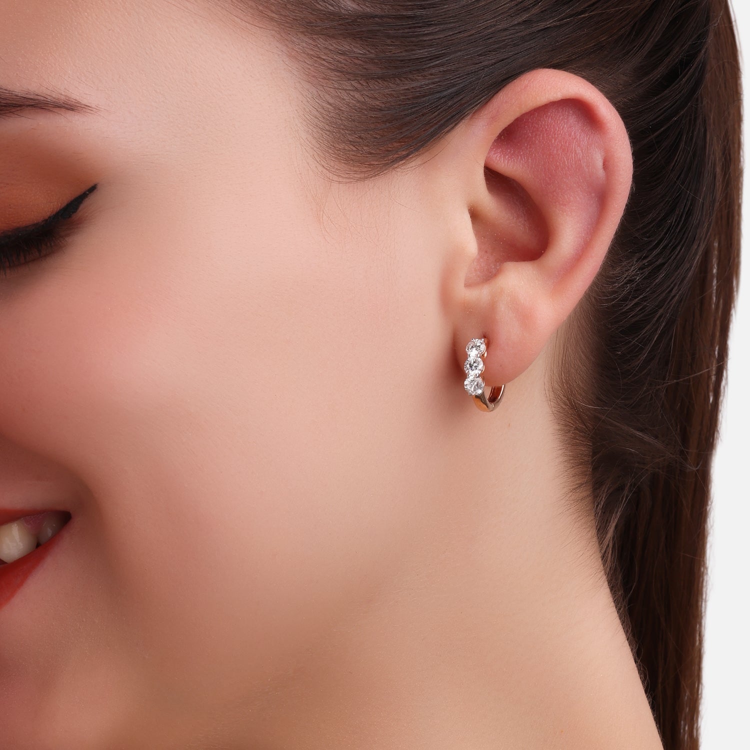 Lab Grown 1.49 Carat Round Diamond Huggie Earrings in 18 Karat Rose Gold | SKU : 0005150113