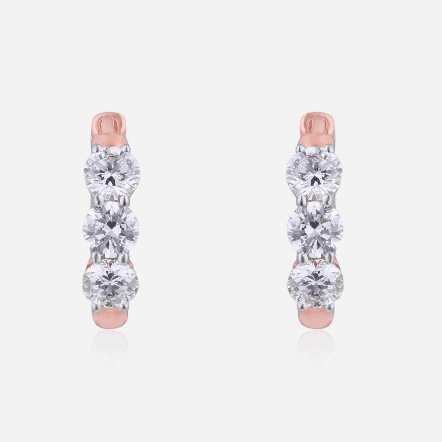 Lab Grown 1.49 Carat Round Diamond Huggie Earrings in 18 Karat Rose Gold | SKU : 0005150113