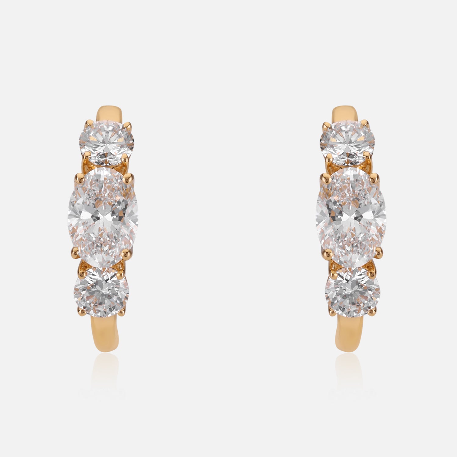 Lab Grown 2.04 Carat Oval & Round Diamond Huggie Earrings in 18 Karat Yellow Gold | SKU : 0005150120