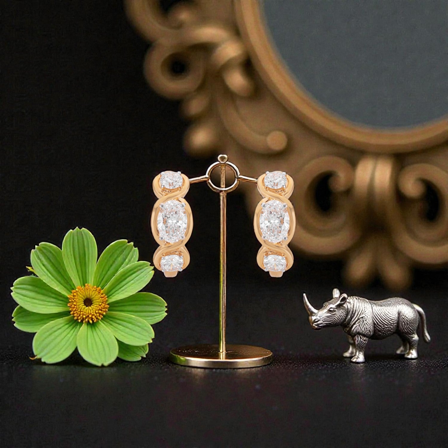 Lab Grown 2.04 Carat Oval & Round Diamond Huggie Earrings in 18 Karat Yellow Gold | SKU : 0005150137