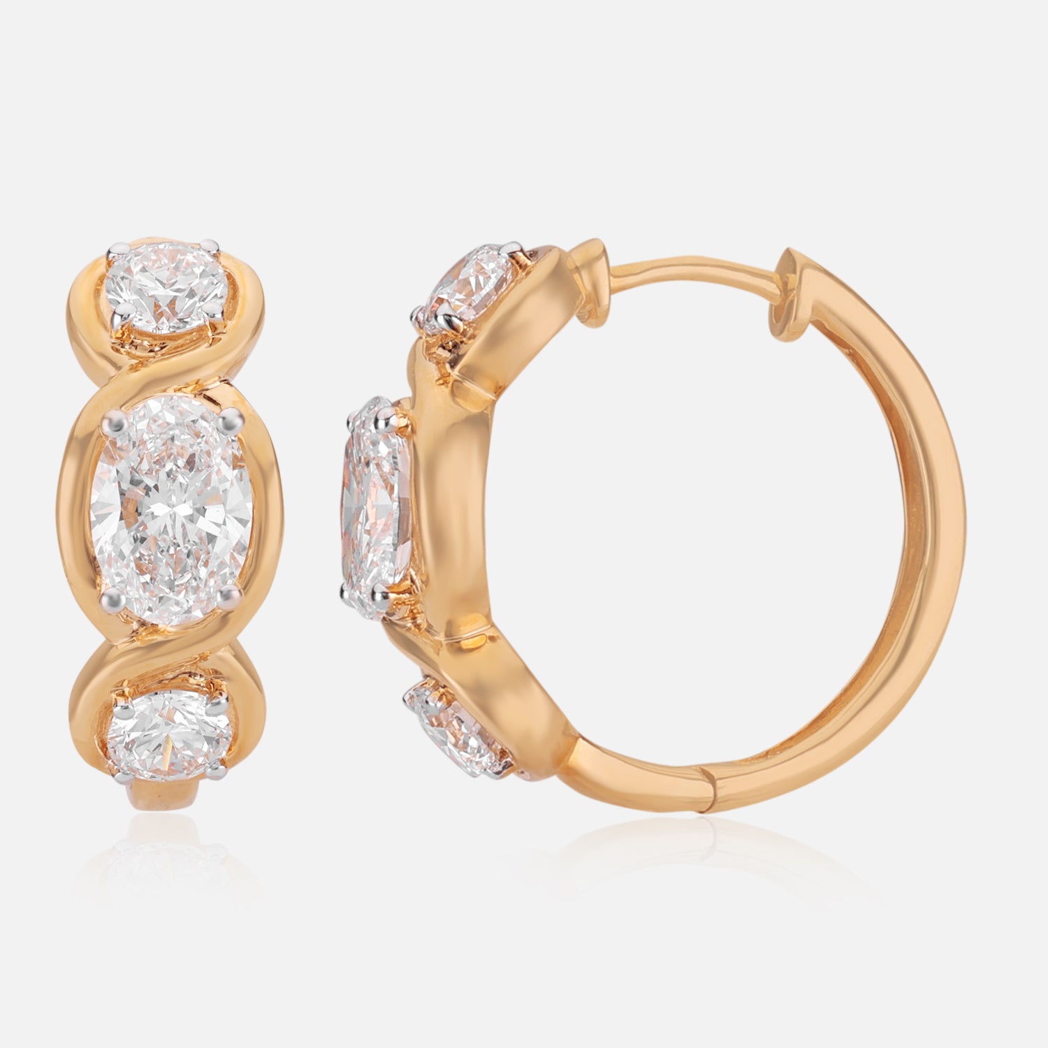 Lab Grown 2.04 Carat Oval & Round Diamond Huggie Earrings in 18 Karat Yellow Gold | SKU : 0005150137