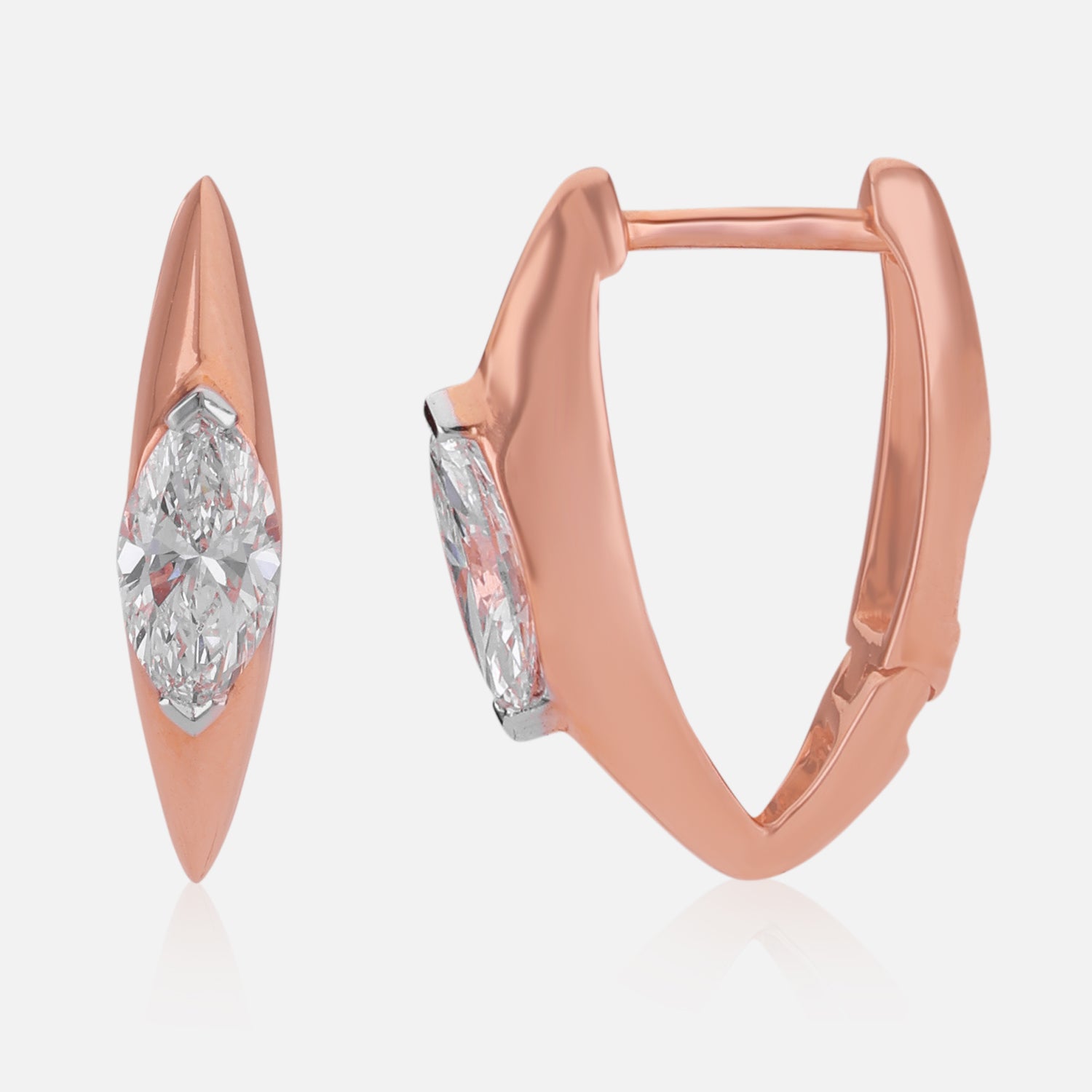 Lab Grown 1.00 Carat Marquise Diamond Huggie Earrings in 18 Karat Rose Gold | SKU : 0005150144