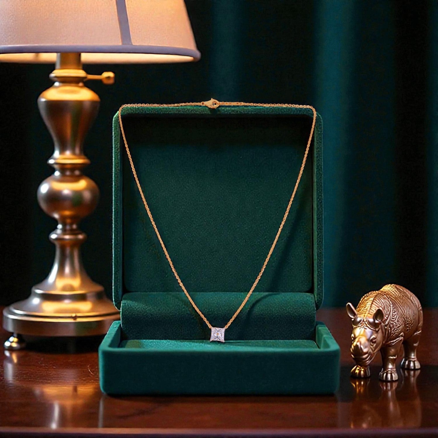 Lab Grown 2.01 Carat Princess Cut Diamond Solitaire Chain Pendant in 18 Karat Gold | SKU : 0005154401