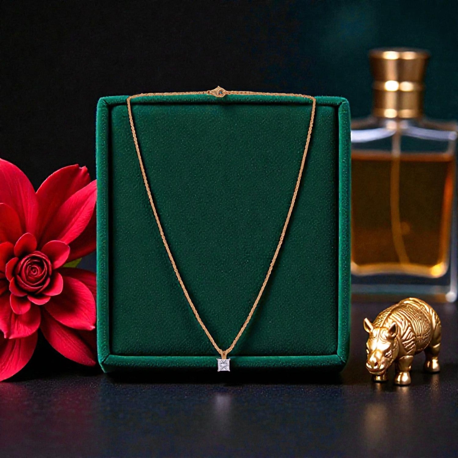 Lab Grown 1.06 Carat Princess Cut Diamond Solitaire Chain Pendant in 18 Karat Gold | SKU : 0005154425