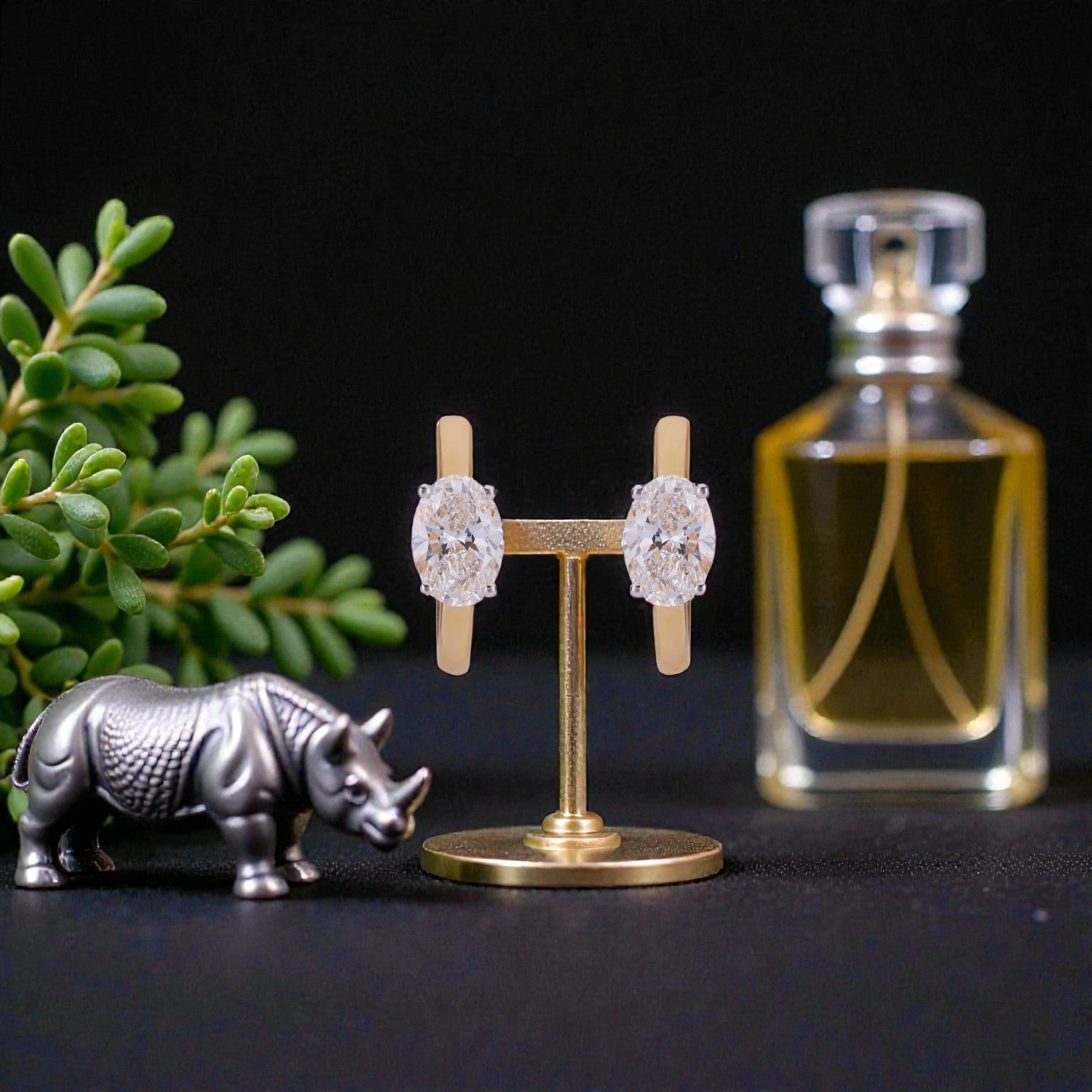 Lab Grown 1.54 Carat Oval Diamond Huggie Earrings in 18 Karat Yellow Gold | SKU : 0005159796