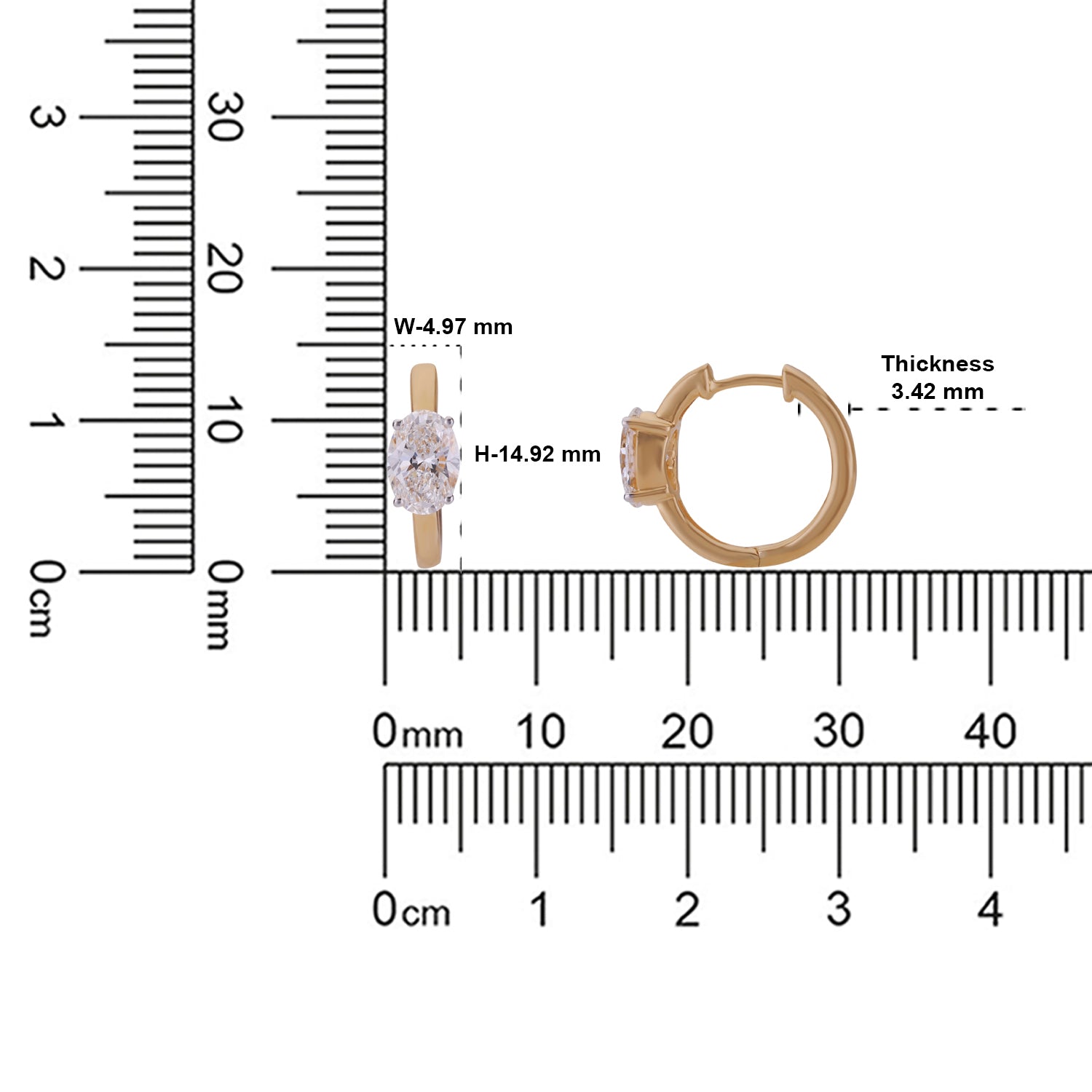 Lab Grown 1.54 Carat Oval Diamond Huggie Earrings in 18 Karat Yellow Gold | SKU : 0005159796