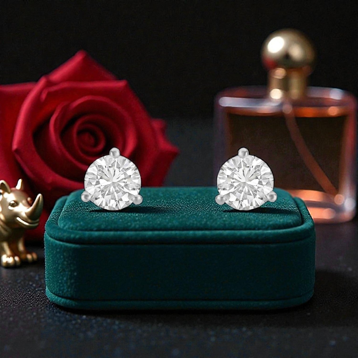 Lab Grown 2.08 Carat Round Brilliant Diamond Stud Earrings in 18 Karat Rose Gold | SKU : 0005160471