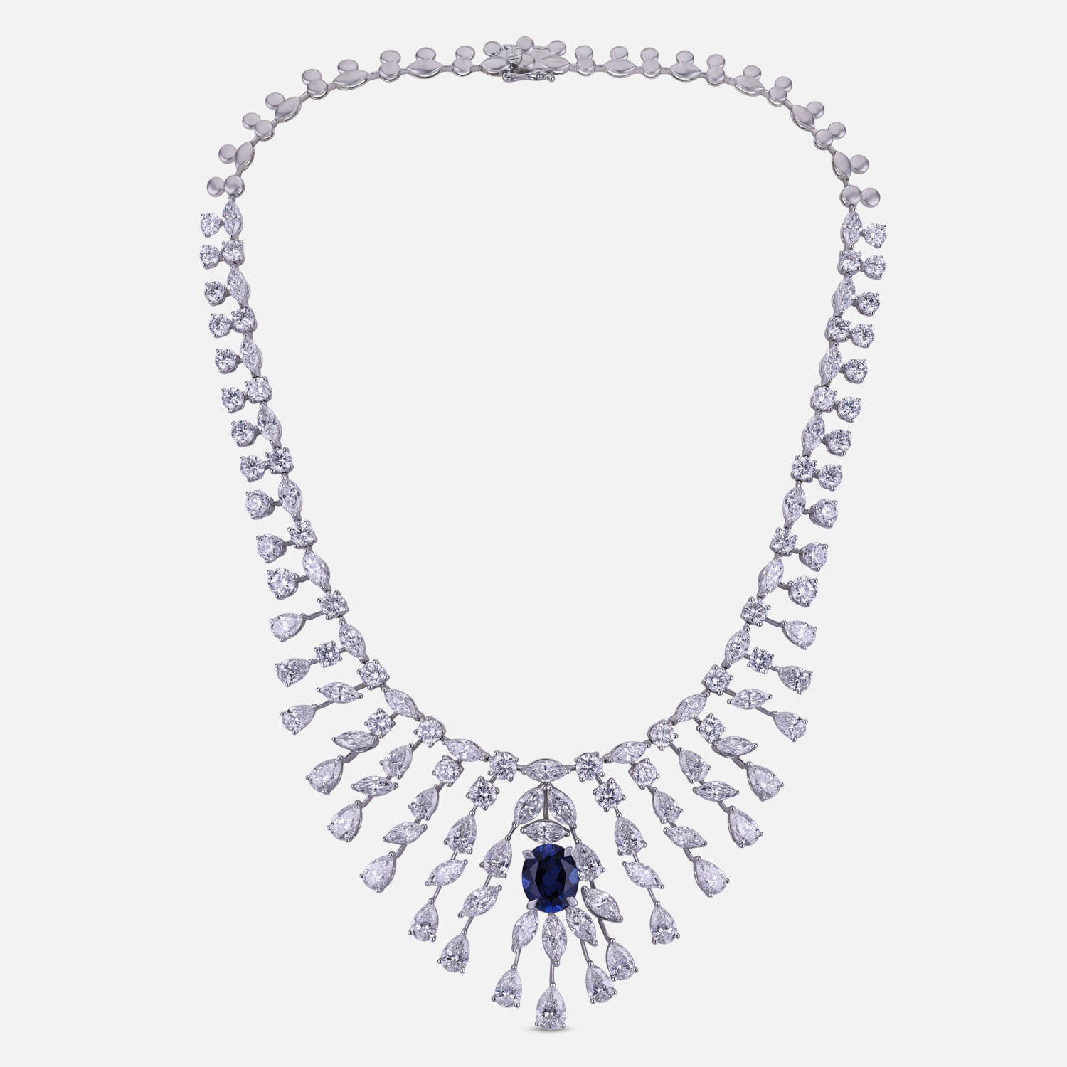 Lab Grown 41.93 Carat Diamond Necklace with Blue Sapphire in 18 Karat White Gold | SKU : 0005164301