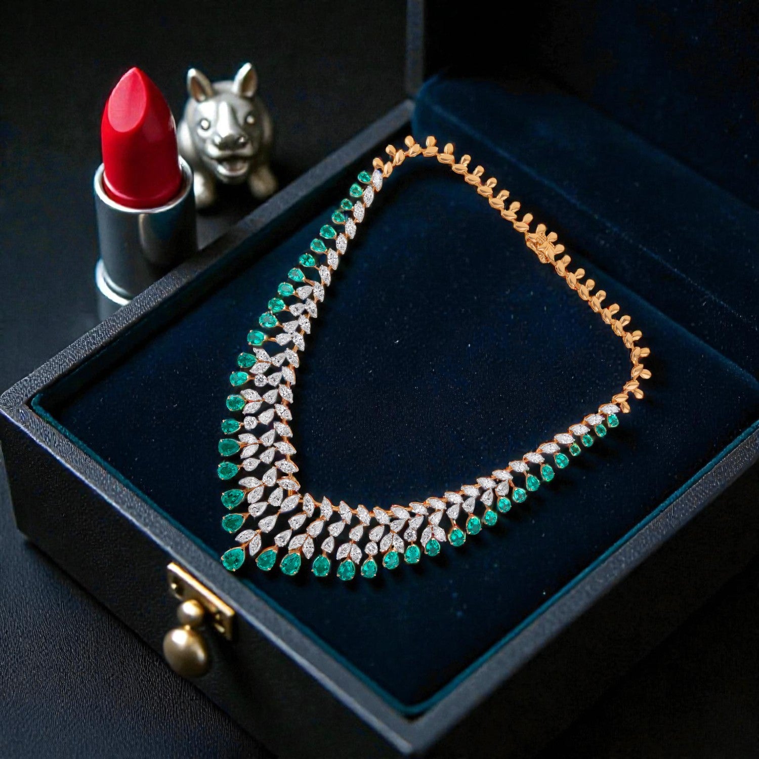 Lab Grown 33.46 Carat Diamond Necklace with Emerald Drops in 18 Karat Yellow Gold | SKU : 0005165063