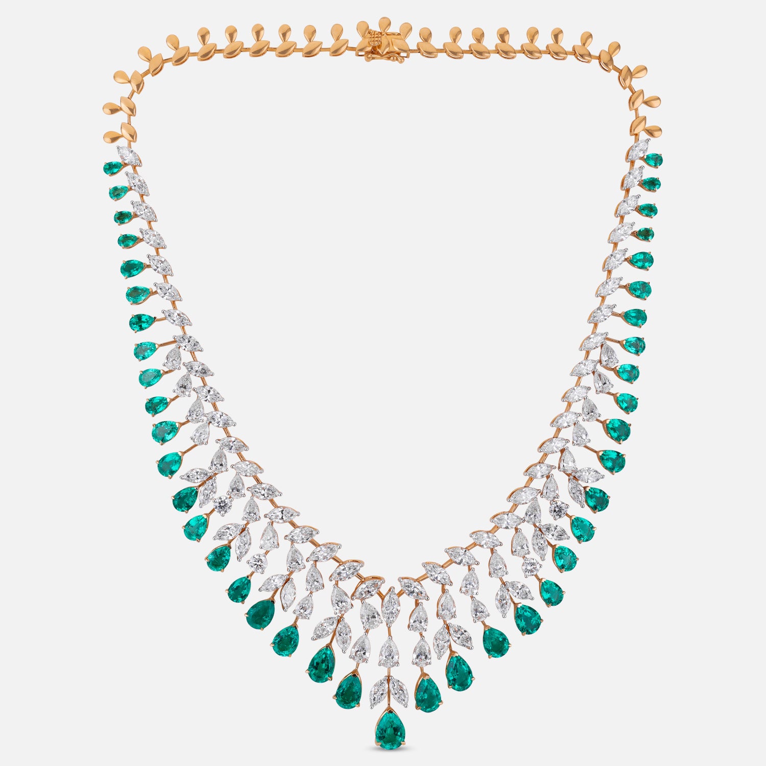 Lab Grown 33.46 Carat Diamond Necklace with Emerald Drops in 18 Karat Yellow Gold | SKU : 0005165063