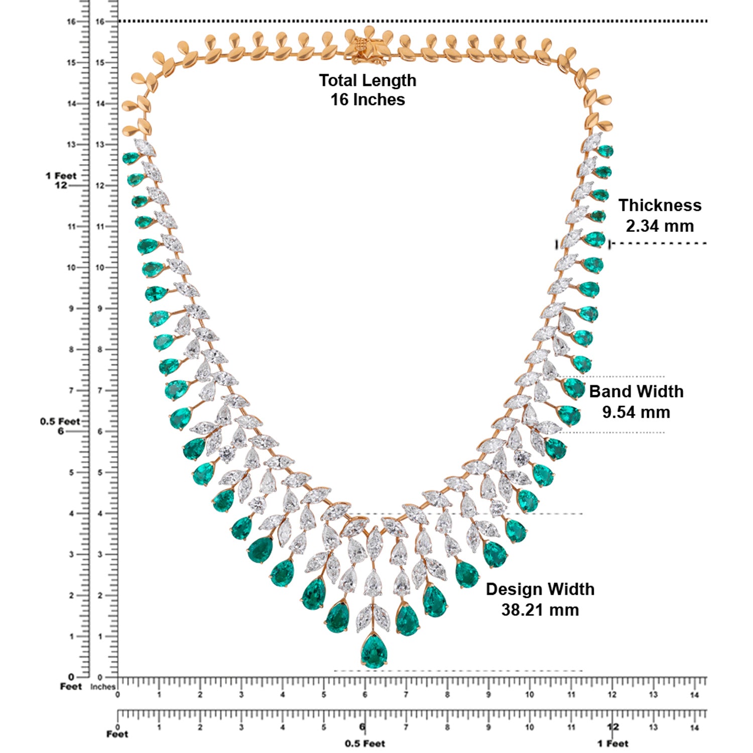 Lab Grown 33.46 Carat Diamond Necklace with Emerald Drops in 18 Karat Yellow Gold | SKU : 0005165063