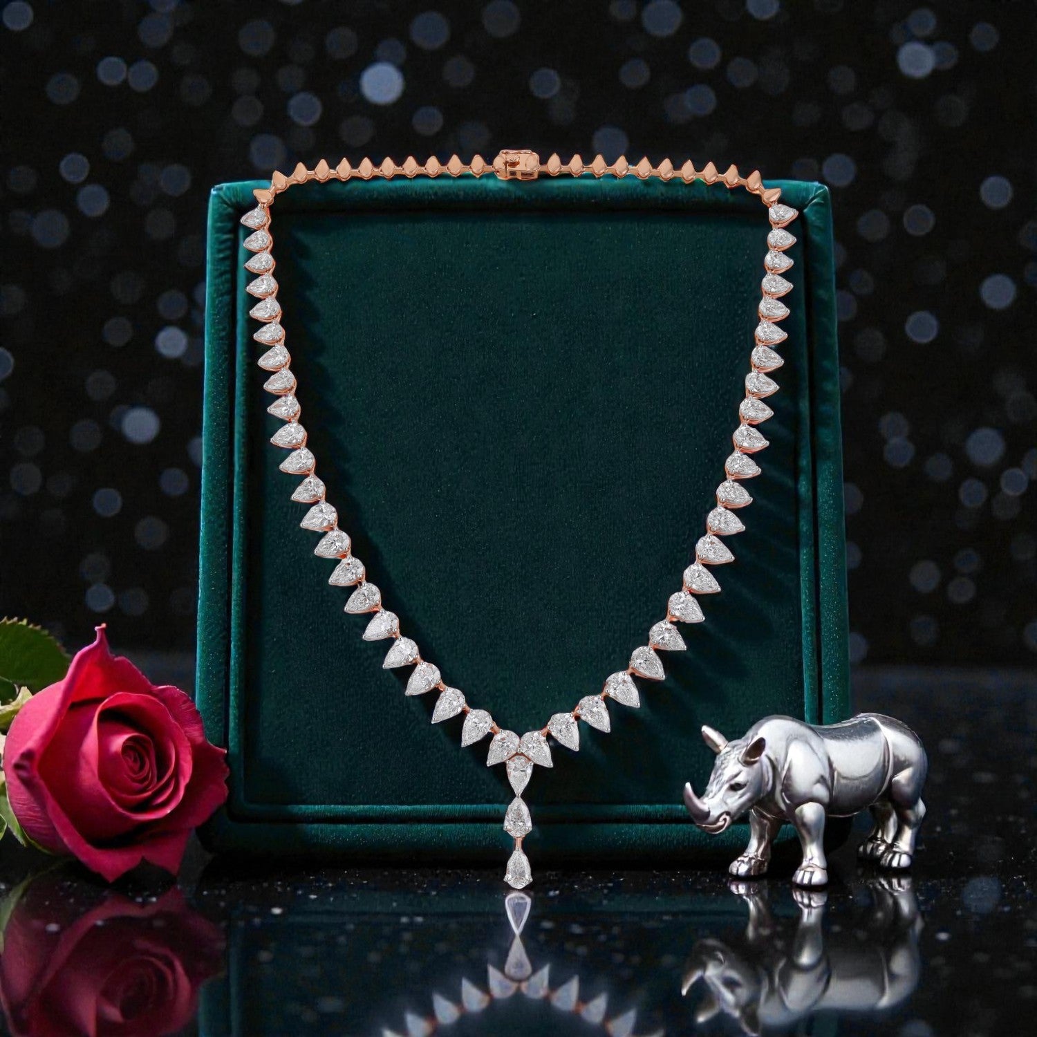 Lab Grown 29.90 Carat Pear Cut Diamond Drop Necklace in 18 Karat Rose Gold | SKU : 0005166152