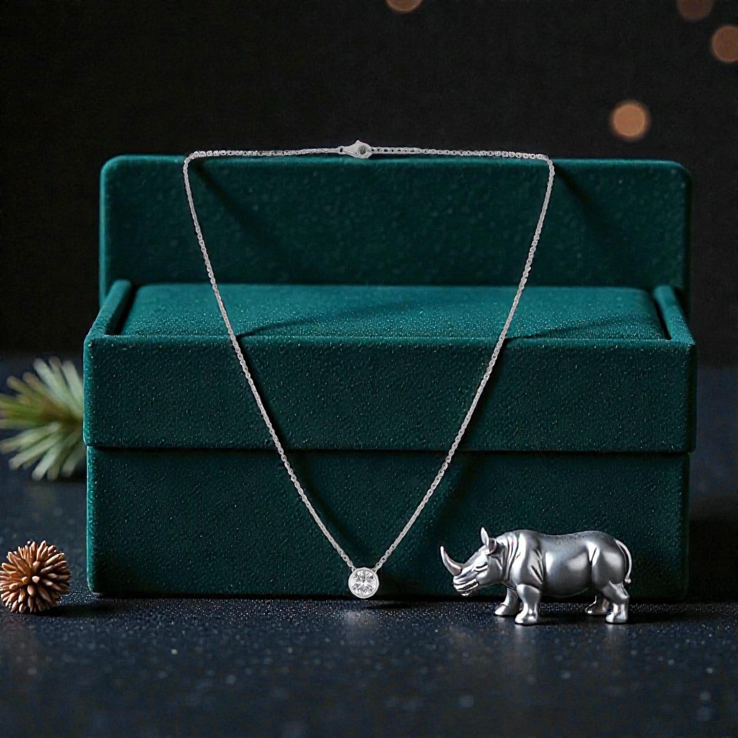 Lab Grown 2.06 Carat Round Brilliant Diamond Bezel Set Chain Pendant in 18 Karat Gold | SKU : 0005171064