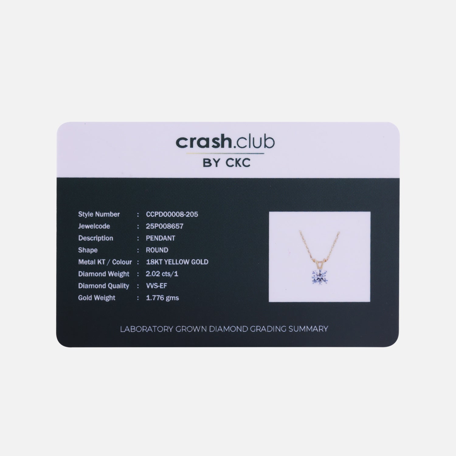 Lab Grown 2.020 Carat Oval Cut Solitaire Pendant in 18 Karat Yellow Gold | SKU : 0005171088