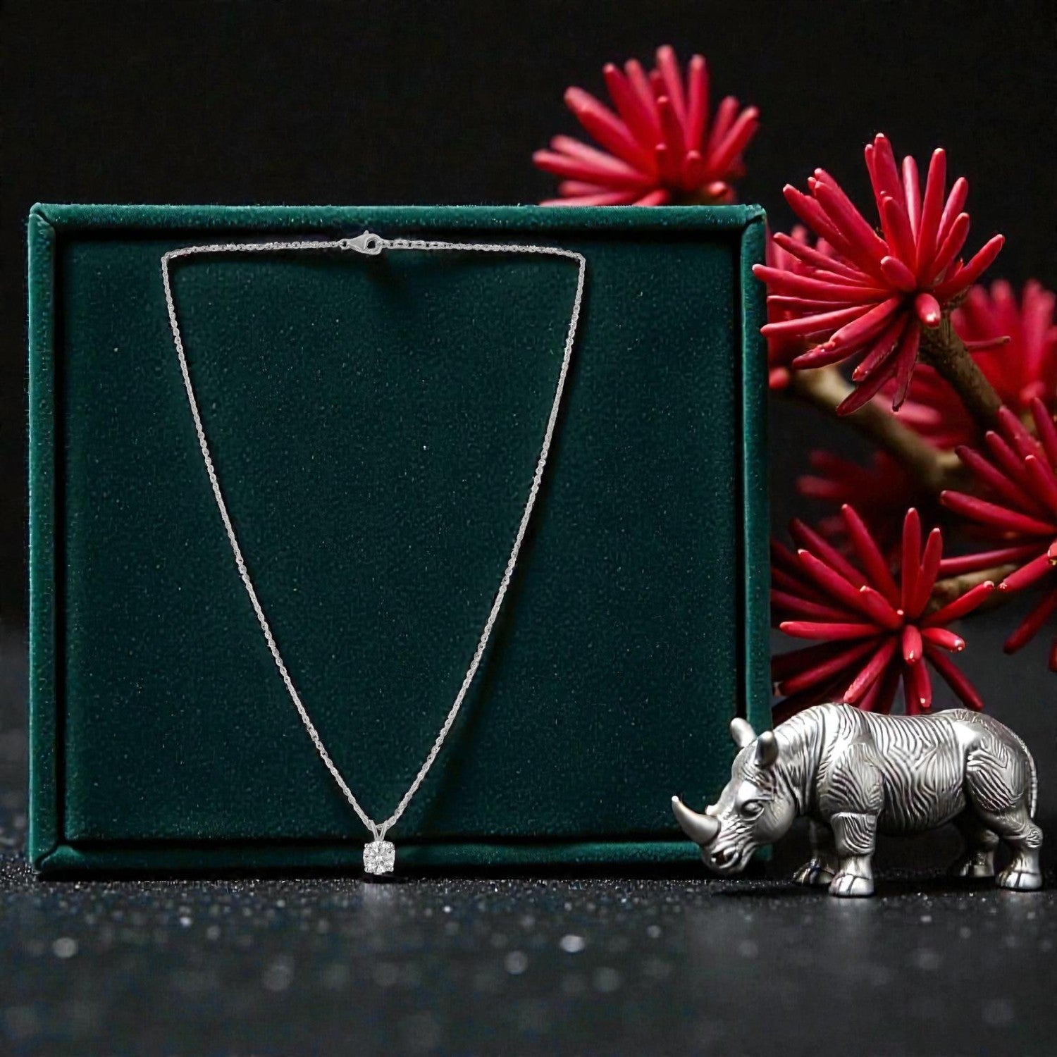 Lab Grown 2.010 Carat Oval Cut Solitaire Pendant in 18 Karat White Gold | SKU : 0005171101
