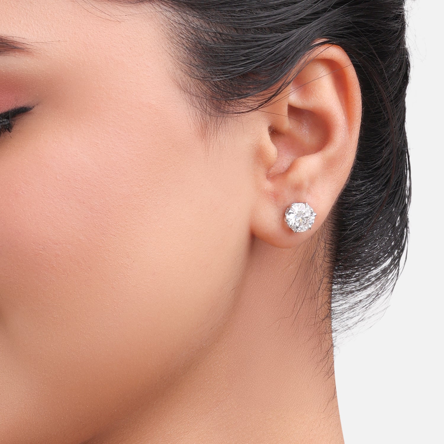 Lab Grown 4.03 Carat Round Diamond Stud Earrings in 18 Karat White Gold | SKU : 0005173143