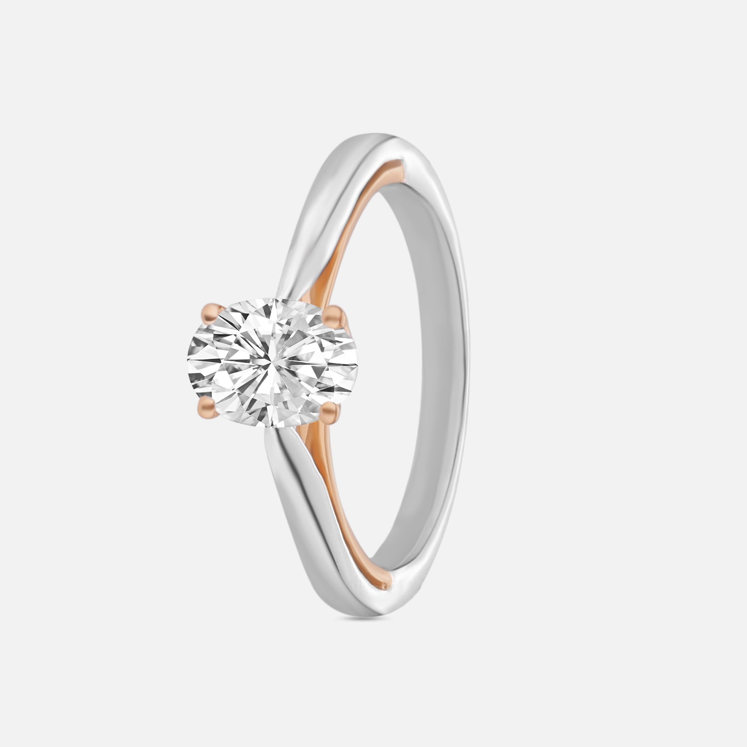 Lab Grown 0.980 Carat Oval Cut Solitaire Ring in 18 Karat White & Rose Gold Jewellery | SKU : 0005174072