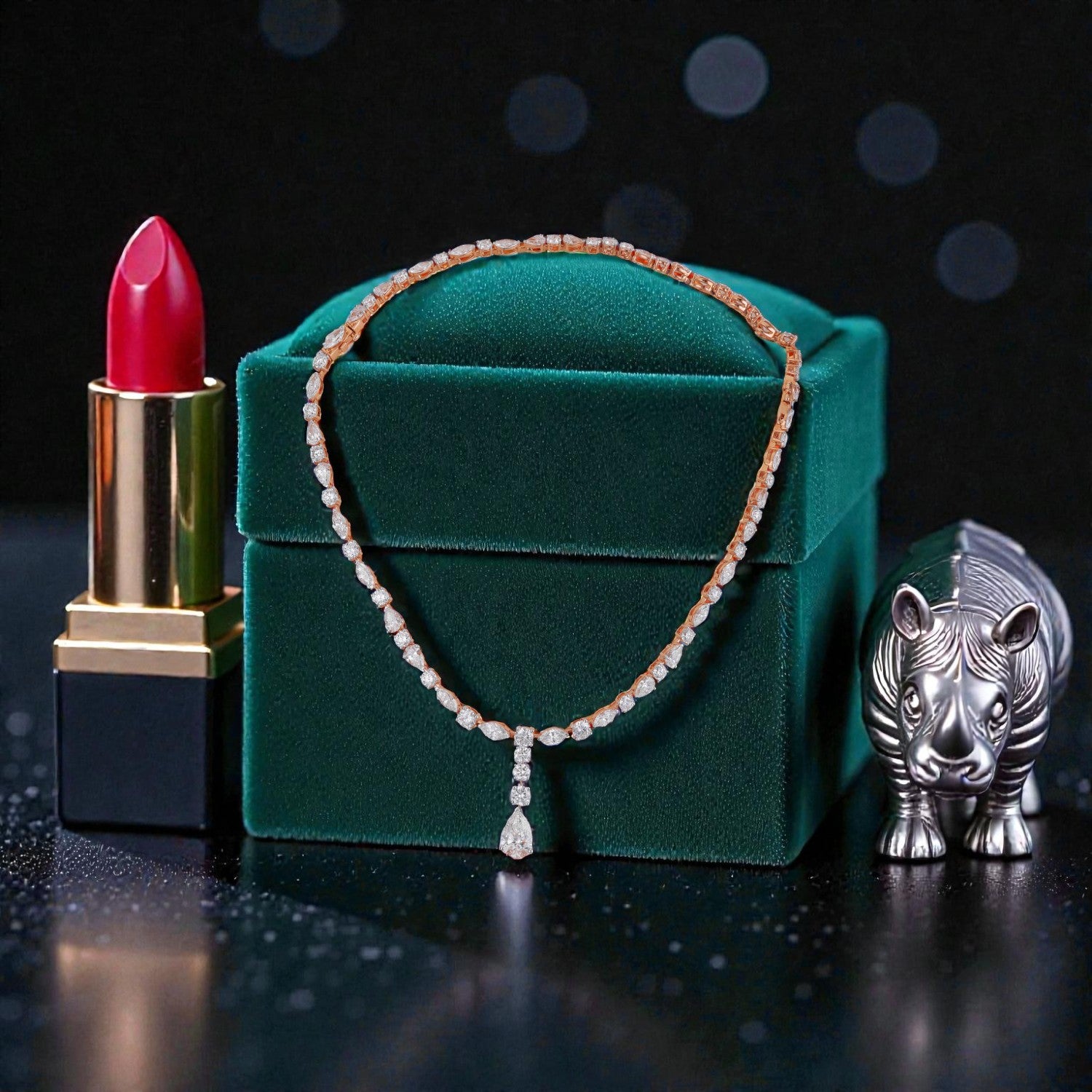 Lab Grown 26.07 Carat Round Brilliant & Marquise Diamond Drop Necklace in 18 Karat Rose Gold | SKU : 0005197897