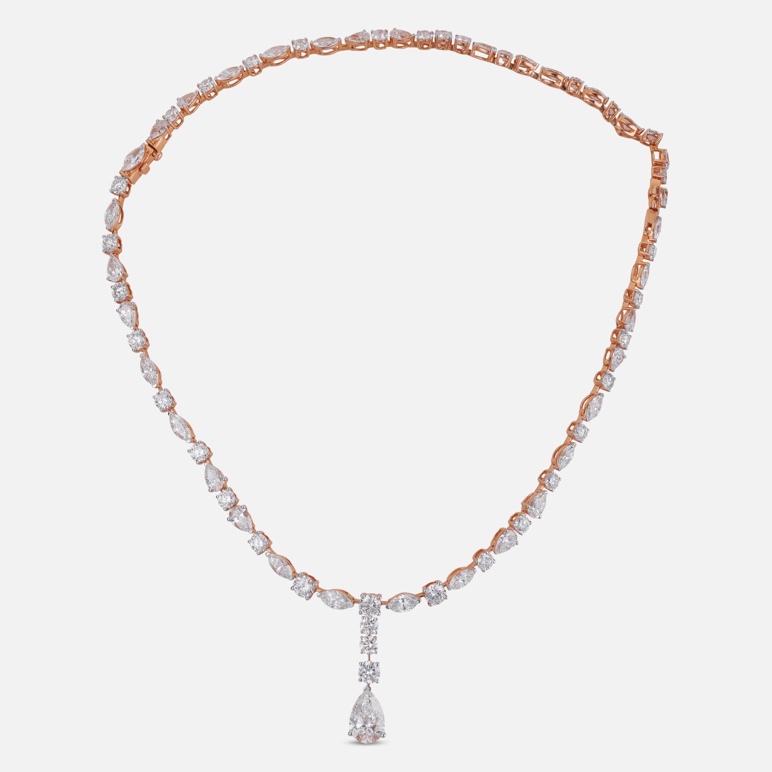 Lab Grown 26.07 Carat Round Brilliant & Marquise Diamond Drop Necklace in 18 Karat Rose Gold | SKU : 0005197897