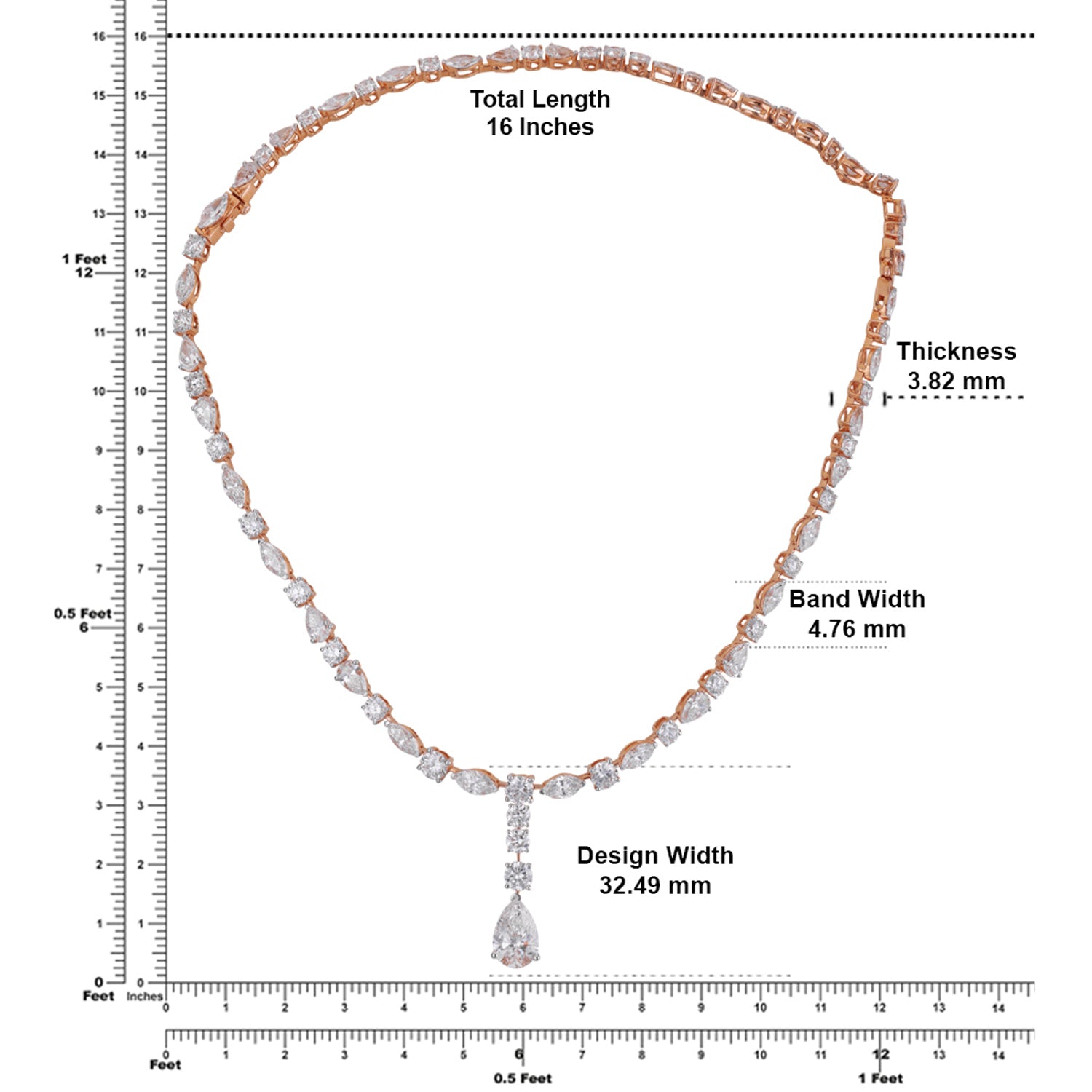 Lab Grown 26.07 Carat Round Brilliant & Marquise Diamond Drop Necklace in 18 Karat Rose Gold | SKU : 0005197897