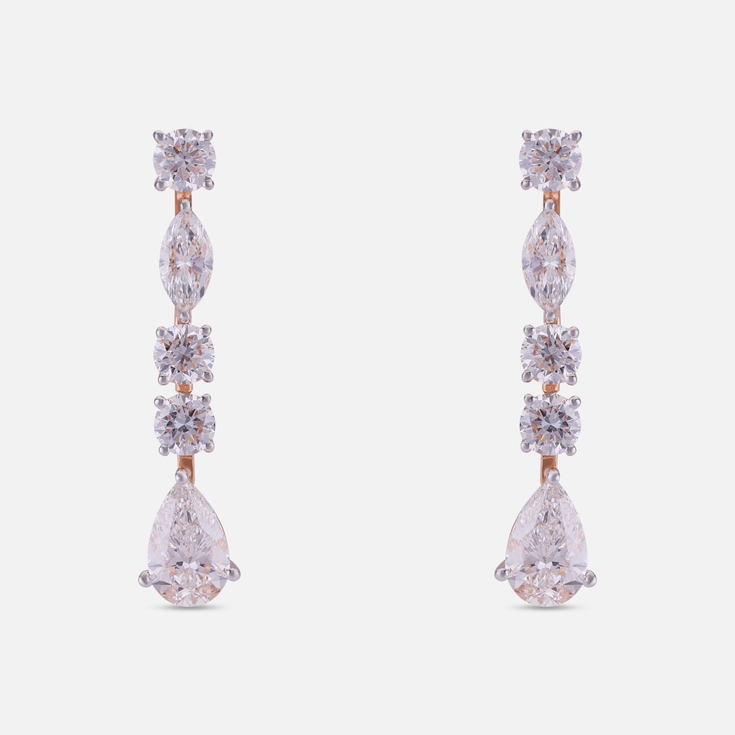 Lab Grown 4.340 Carat Mixed Cut Diamond Drop Earrings in 18 Karat Rose Gold | SKU : 0005197903