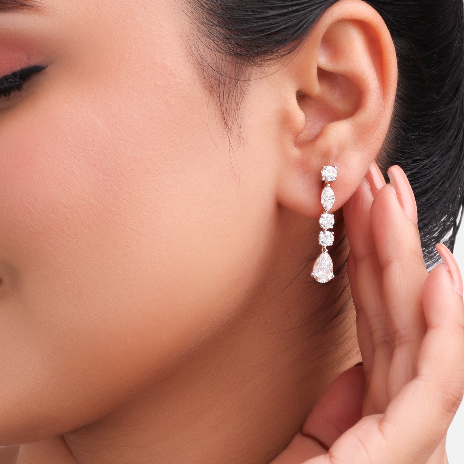 Lab Grown 4.340 Carat Mixed Cut Diamond Drop Earrings in 18 Karat Rose Gold | SKU : 0005197903