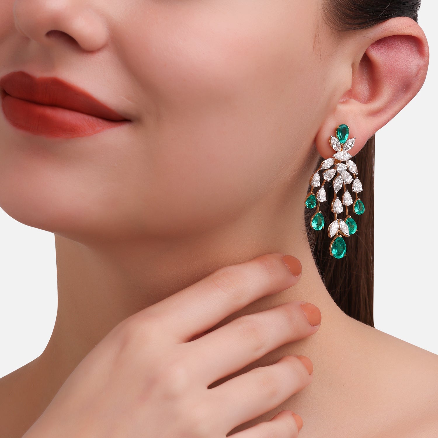 Lab Grown 10.46 Carat Diamond & Emerald Drop Earrings in 18 Karat Yellow Gold | SKU : 0005202003