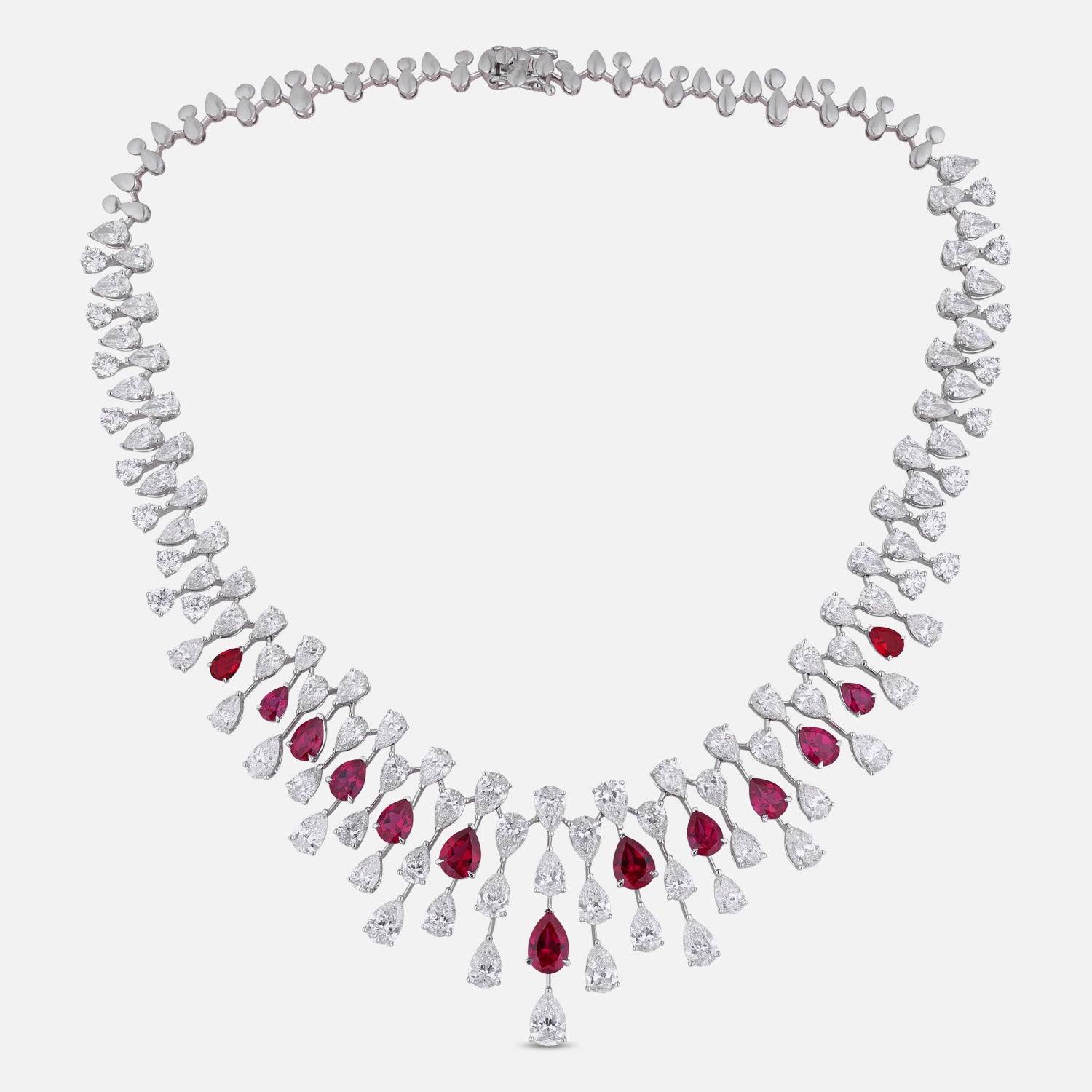 Lab Grown 38.81 Carat Diamond Necklace with Ruby Drops in 18 Karat White Gold | SKU : 0005211029