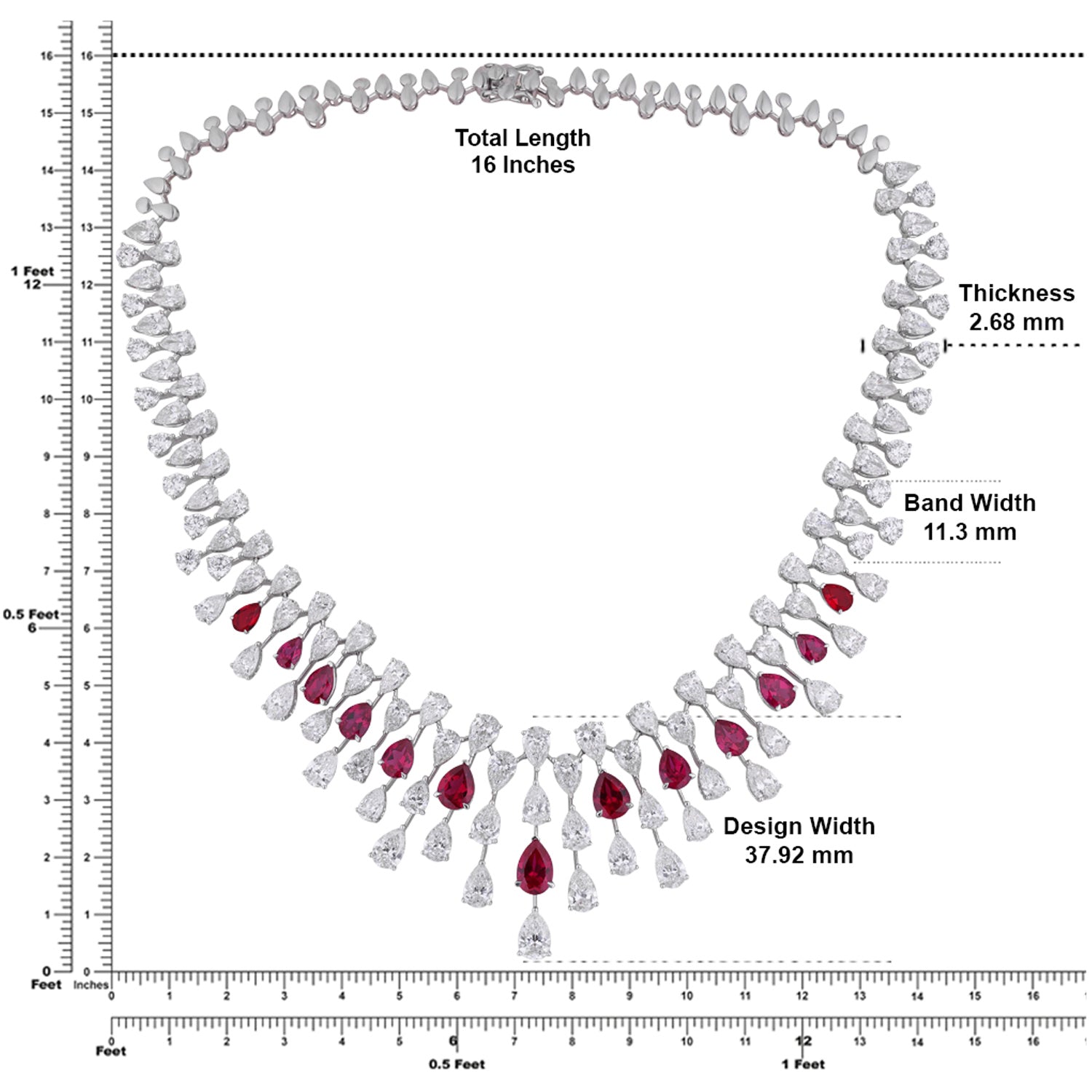 Lab Grown 38.81 Carat Diamond Necklace with Ruby Drops in 18 Karat White Gold | SKU : 0005211029