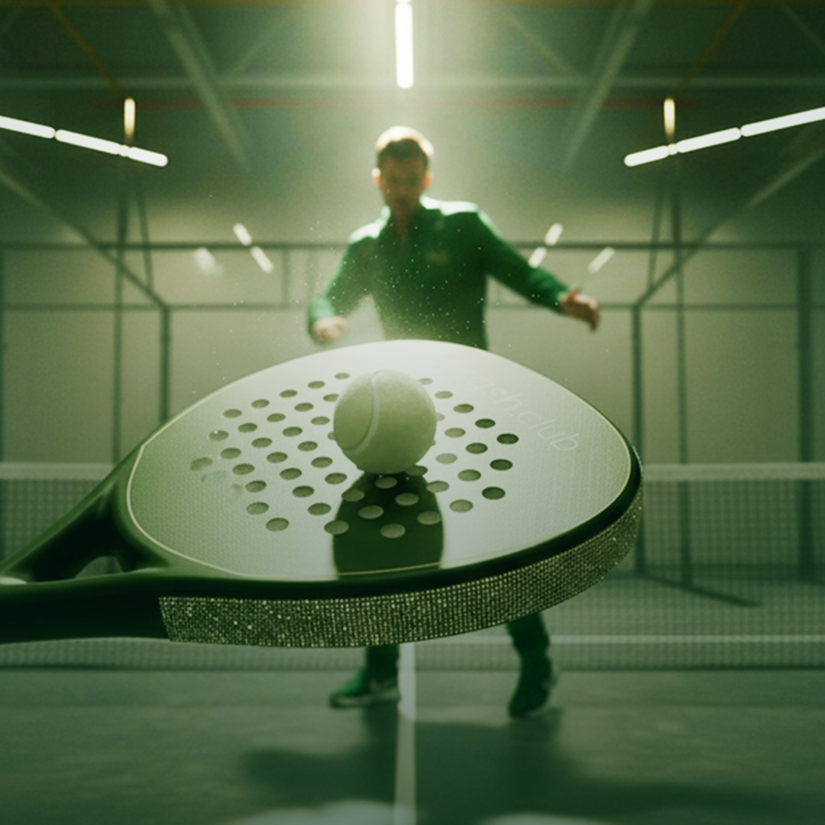 Crash.Club Signature Crystal-Encrusted Padel Racket – Green Edition with Wrist Strap - ACC2404