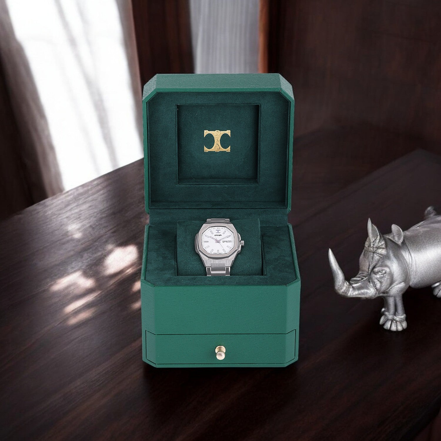 Swiss Movement Octagonal Silver Stainless Steel Watch For Women with White Dial by Crash | SKU : SWISS ACC2405