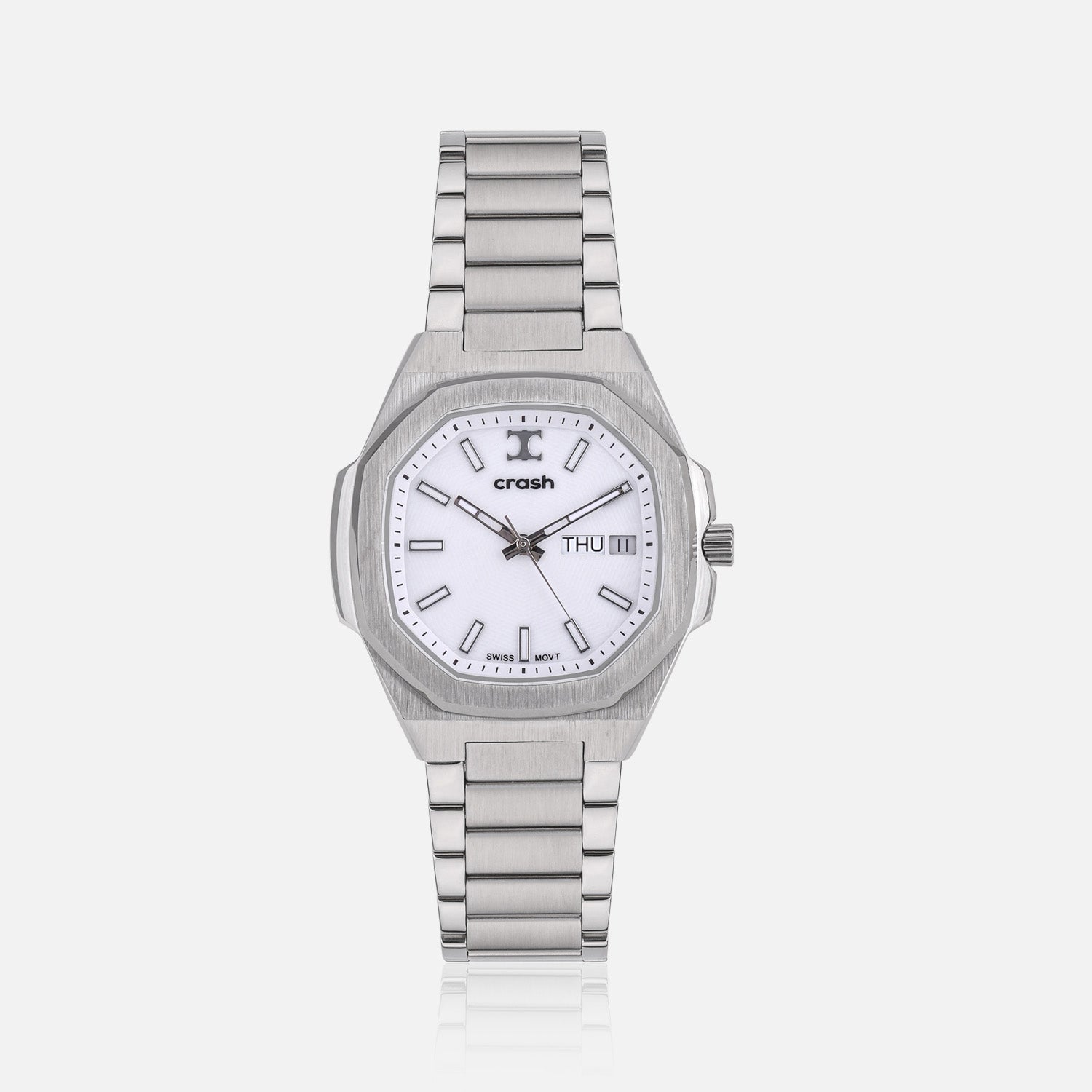 Swiss Movement Octagonal Silver Stainless Steel Watch For Women with White Dial by Crash | SKU : SWISS ACC2405