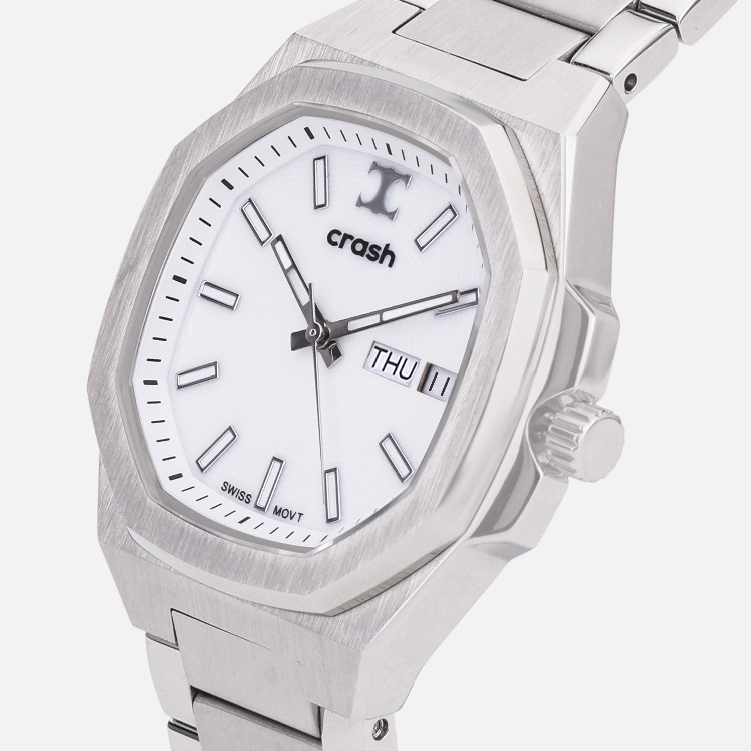 Swiss Movement Octagonal Silver Stainless Steel Watch For Women with White Dial by Crash | SKU : SWISS ACC2405