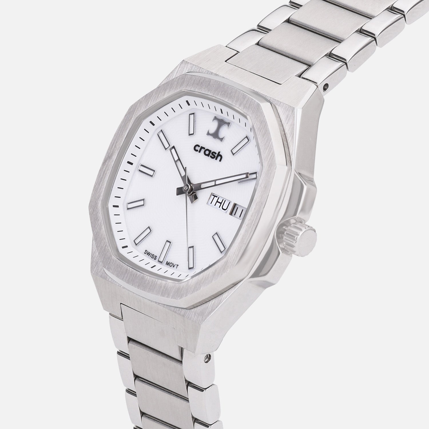 Swiss Movement Octagonal Silver Stainless Steel Watch For Women with White Dial by Crash | SKU : SWISS ACC2405