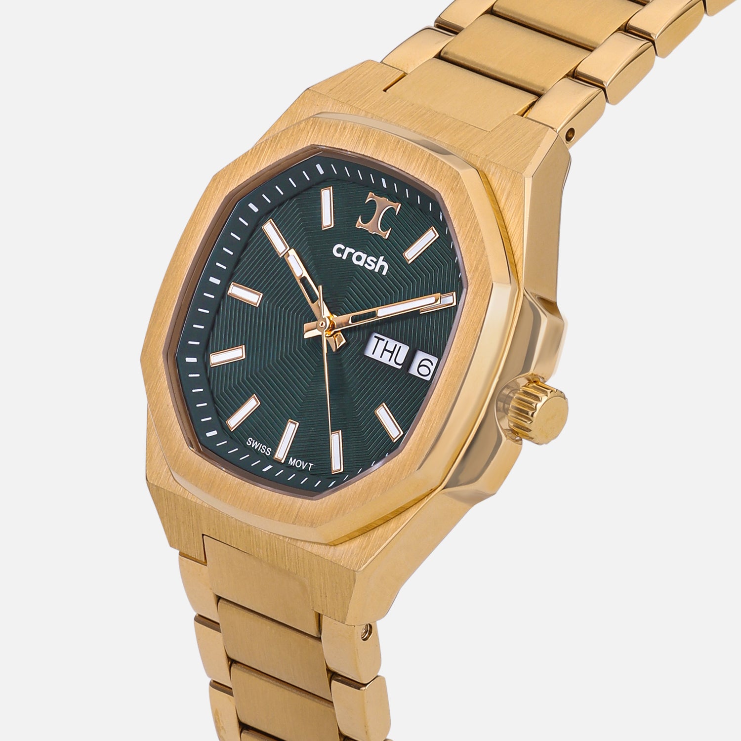 Swiss Movement Octagonal Yellow Gold Stainless Steel Watch For Women with Green Dial by Crash | SKU : ACC2406