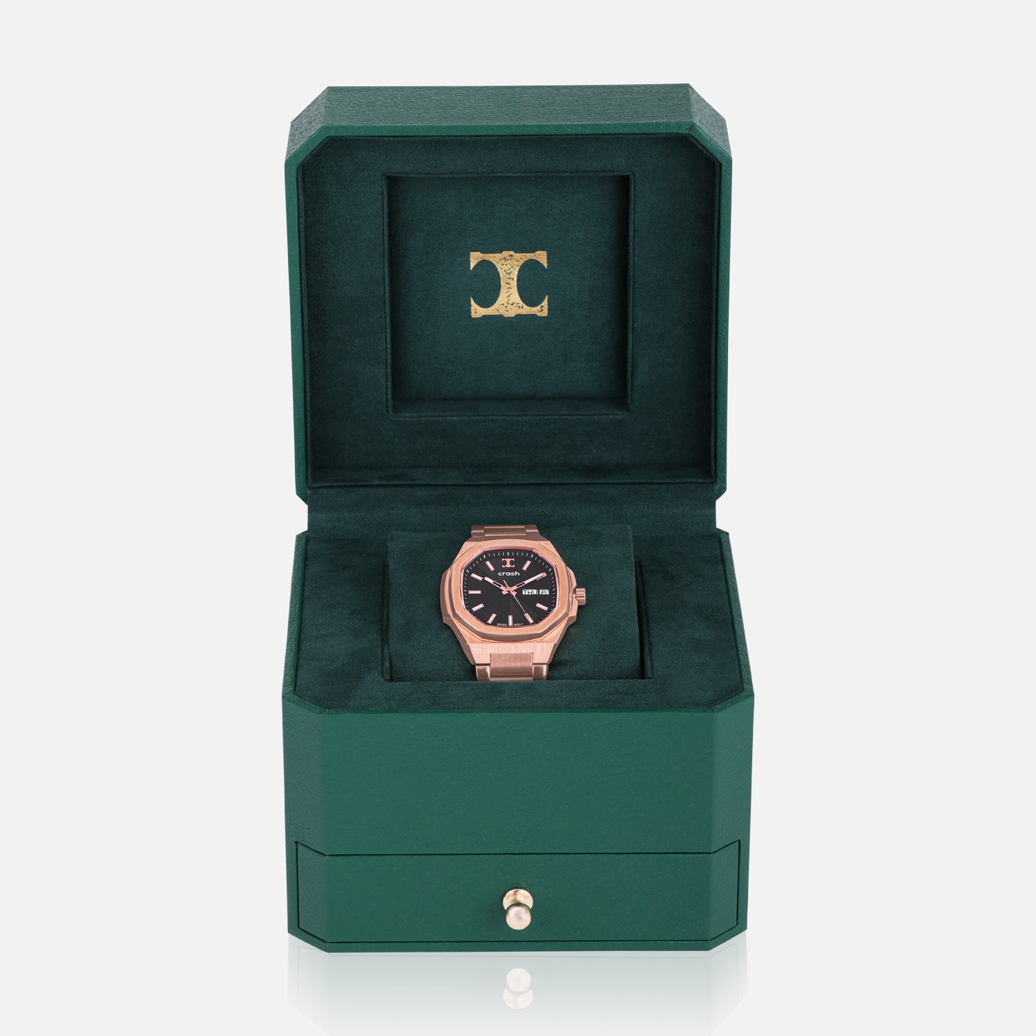 Swiss Movement Octagonal Rose Gold Stainless Steel Watch For Women with Black Dial by Crash | SKU : ACC2407